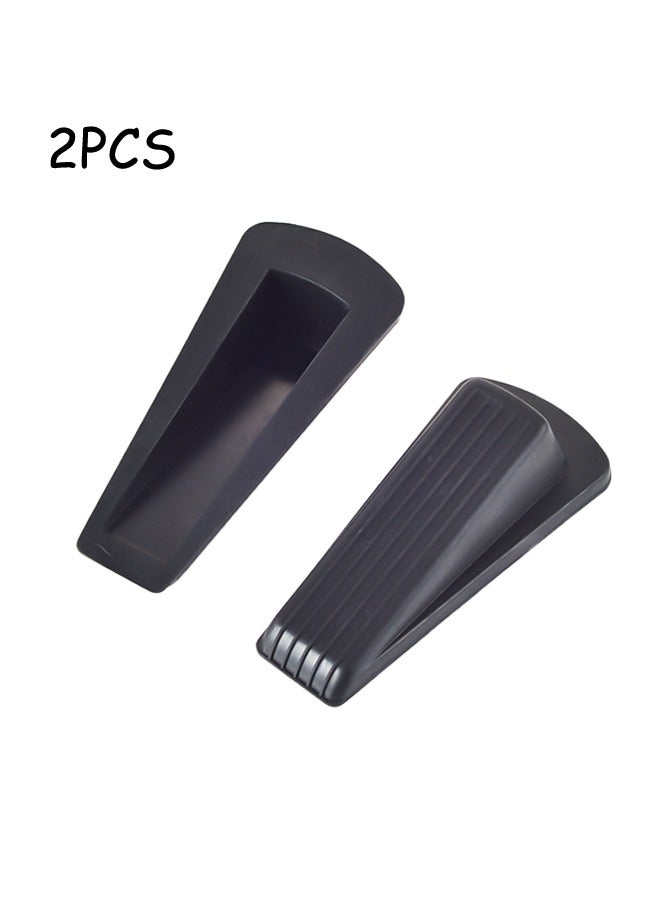 2 Pcs Heavy Duty Wedge Rubber Door Stop Works on All Floor Surfaces Height up to Non-Scratching Doorstops Special for Home Office School Heavy Door Door Stopper Black  - Image 1