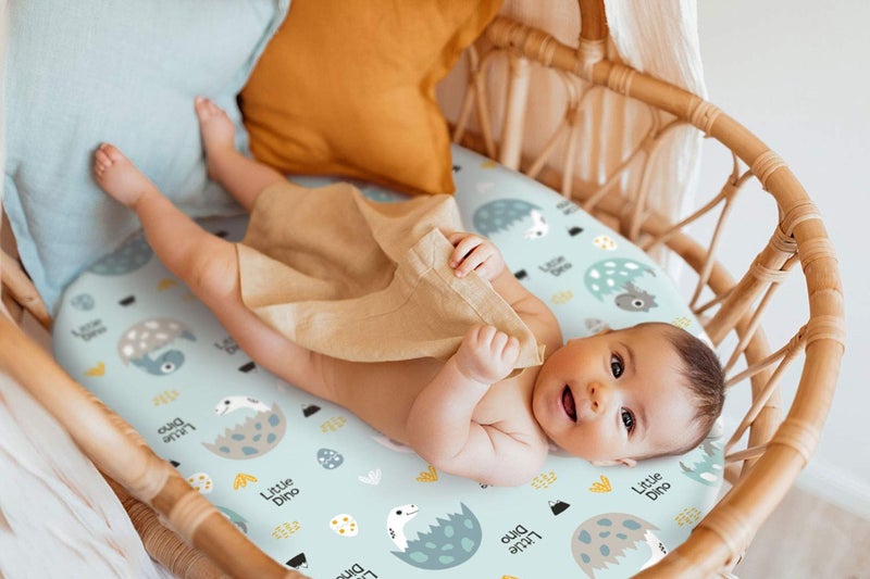 GRSSDER Stretchy Ultra Soft Fitted Bassinet Sheet Set 2 Pack, Universal Fit for Bassinets Baby Cradle Moses Basket Oval Rectangle Pad/Mattress, Happy Dinosaurs Bassinet Sheets for Girls and Boys - Image 4