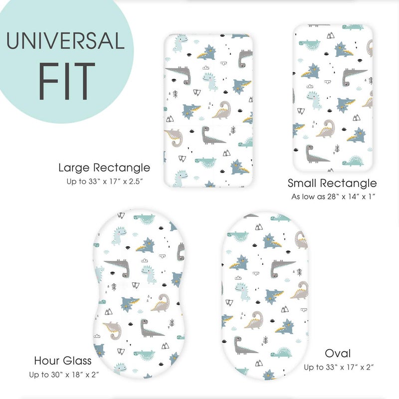 GRSSDER Stretchy Ultra Soft Fitted Bassinet Sheet Set 2 Pack, Universal Fit for Bassinets Baby Cradle Moses Basket Oval Rectangle Pad/Mattress, Happy Dinosaurs Bassinet Sheets for Girls and Boys - Image 5