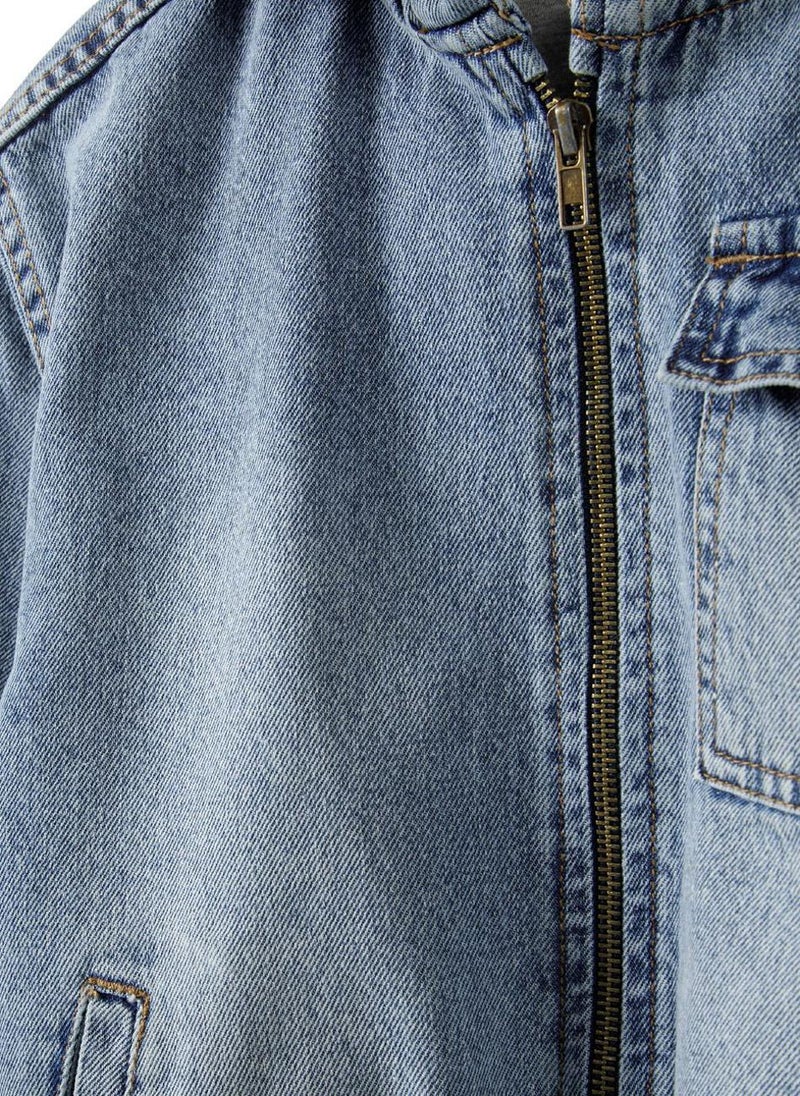 MINOTI Kids' Denim Jacket with Hood and Zip Closure  - Image 3