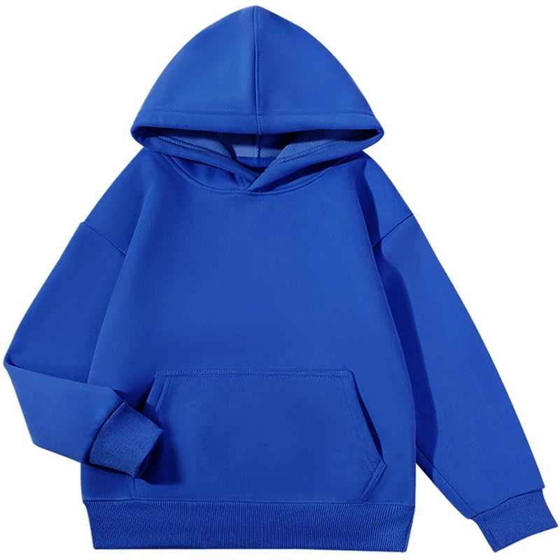 Flygo Unisex Boys Girls Sherpa Hoodie Fleece Lined Hooded Sweatshirt Pullover Sweater Kids Fall Winter Hoodies 5-11Years(Blue-L) - Image 1