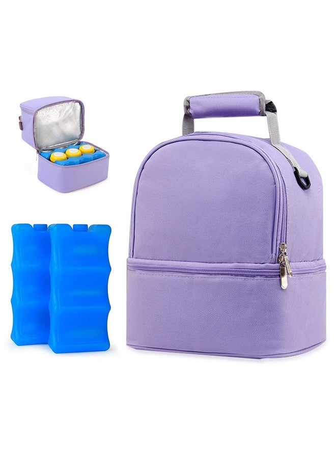 Zibuyu ® Breastmilk Storage Bag With Ice Pack, Double Layer Breastmilk Warmer Insulated Bag With Strap, Fits 6 Ounces Bottles, Waterproof Breast Mommy Diaper Backpack Bento Box Backpack, Purple  - Image 1