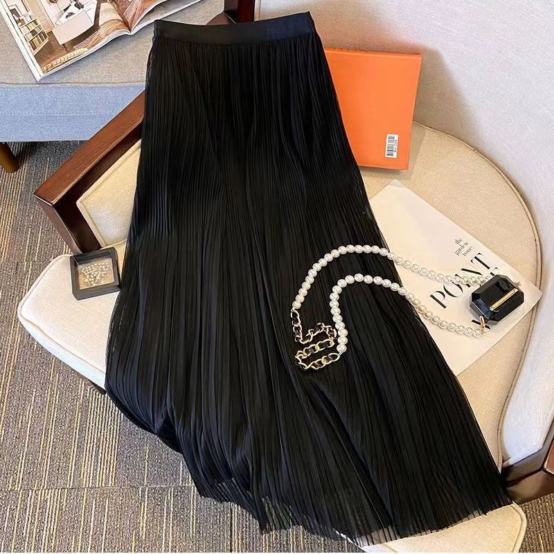 Tencel Pleated Skirt Womens Skirt New Style Draped High Waist A- Line Skirt Mid-Length Korean Style Fashionable Veil Skirt Lotus color  - Image 4