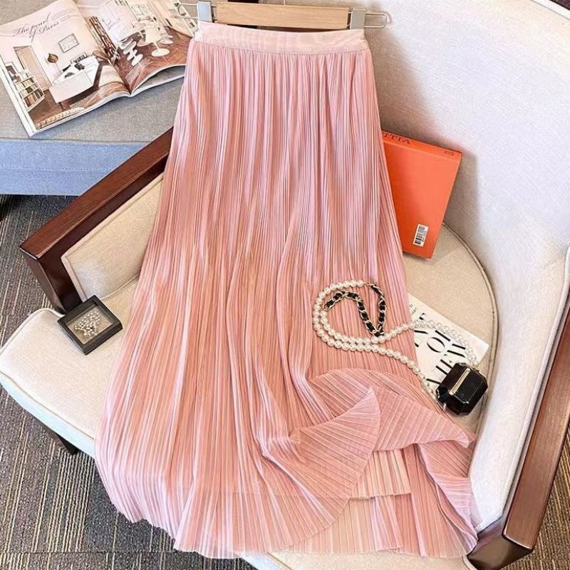 Tencel Pleated Skirt Womens Skirt New Style Draped High Waist A- Line Skirt Mid-Length Korean Style Fashionable Veil Skirt Lotus color  - Image 1