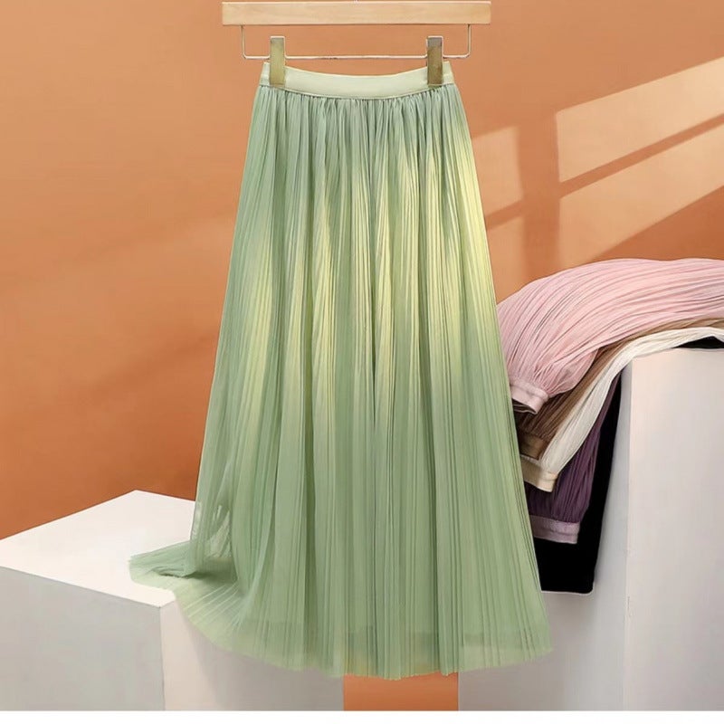 Tencel Pleated Skirt Womens Skirt New Style Draped High Waist A- Line Skirt Mid-Length Korean Style Fashionable Veil Skirt Lotus color  - Image 2