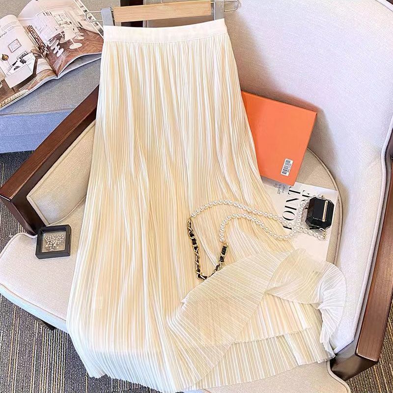 Tencel Pleated Skirt Womens Skirt New Style Draped High Waist A- Line Skirt Mid-Length Korean Style Fashionable Veil Skirt Lotus color  - Image 3