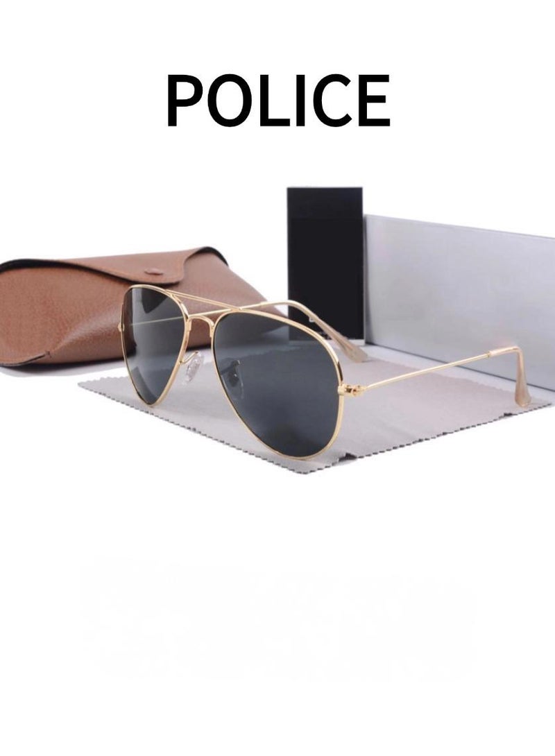 Police RB Men's Cycling Sunglasses Fashion Pilot Sunglasses Gold Framed with Black UV Lenses - Image 1