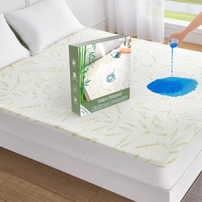 Softhour California King Waterproof Mattress Pad Cover  Soft Breathable Cooling Mattress Pad Cover  Viscose Waterproof Mattress Protector Stretches up to 21  Deep Pocket Tightly Fitted Mattress Protection  - Image 1