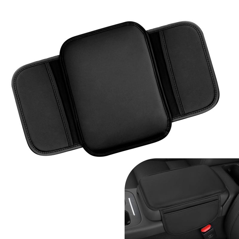Ferianl Car Center Console Cover Leather Armrest Cover Cushion with 2 Storage Bags Soft Centre Console Protector Covers Universal Car Interior Accessories for Most Vehicles SUV Black - Image 3