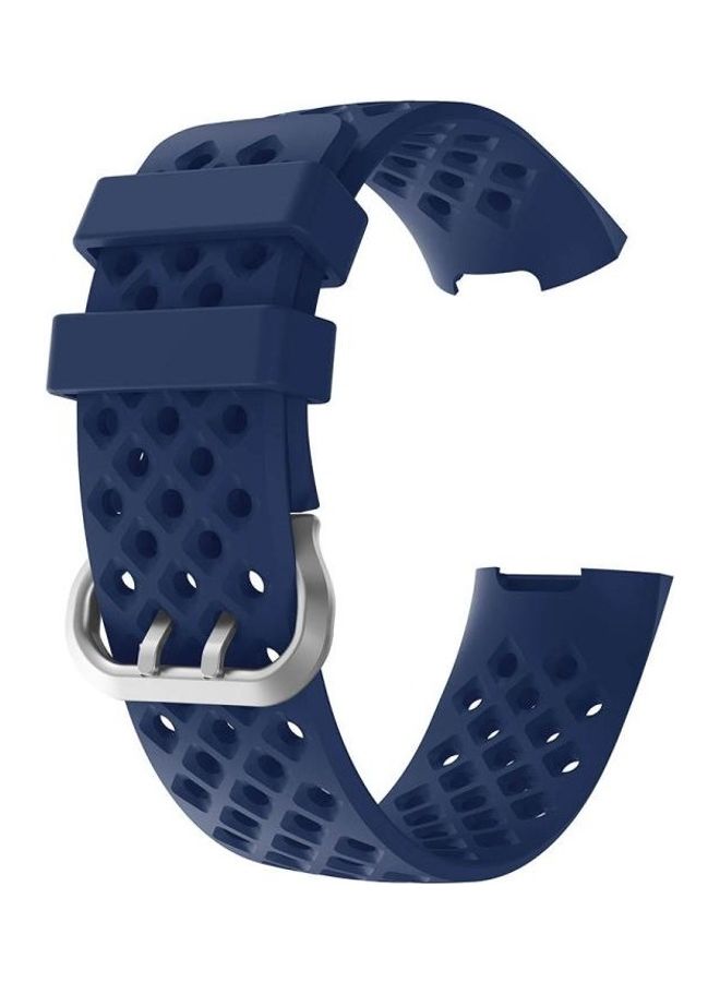 NIBEMINENT Hollow Square Silicone Strap Replacement Wristband For Fitbit Charge 3/4 Dark Blue - Image 3