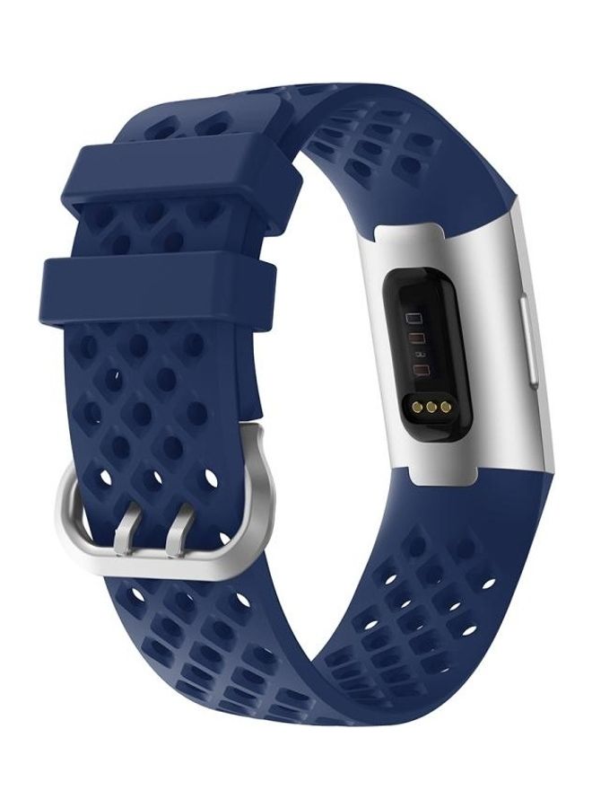 NIBEMINENT Hollow Square Silicone Strap Replacement Wristband For Fitbit Charge 3/4 Dark Blue - Image 2