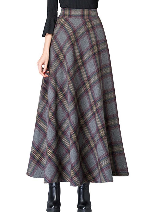 ebossy Women's Vintage High Waist Wool Blend Plaid A-Line Long Maxi Skirt with Pocket (Medium, Plaid Grey) - Image 1