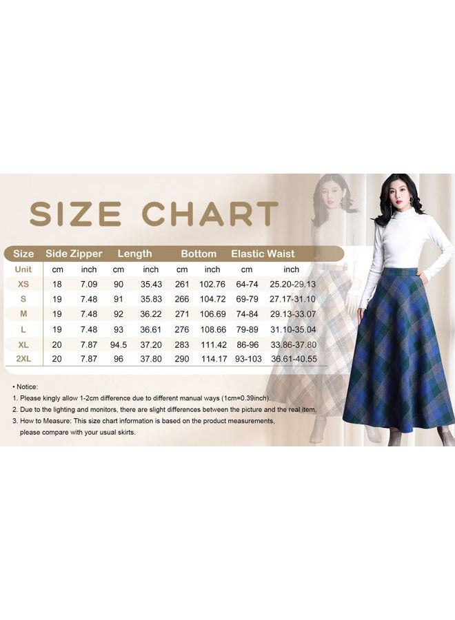 ebossy Women's Vintage High Waist Wool Blend Plaid A-Line Long Maxi Skirt with Pocket (Medium, Plaid Grey) - Image 3