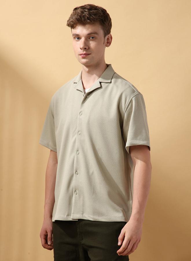 Dennis Lingo Men's Sage 100% Polyester Textured Button Down Relaxed Shirt  - Image 2