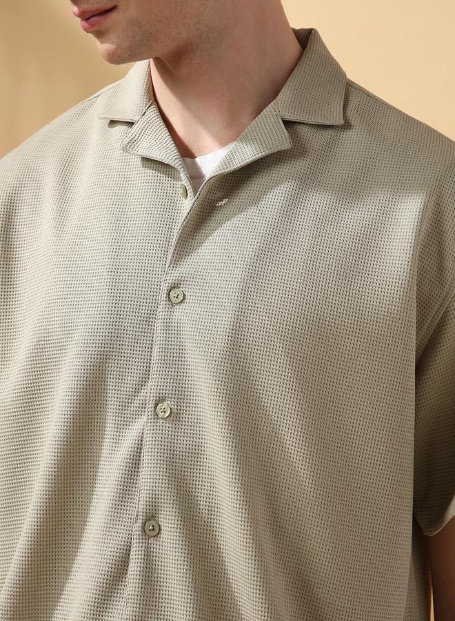 Dennis Lingo Men's Sage 100% Polyester Textured Button Down Relaxed Shirt  - Image 5