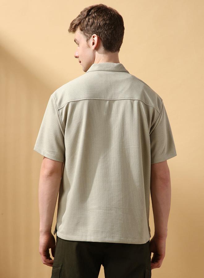 Dennis Lingo Men's Sage 100% Polyester Textured Button Down Relaxed Shirt  - Image 3