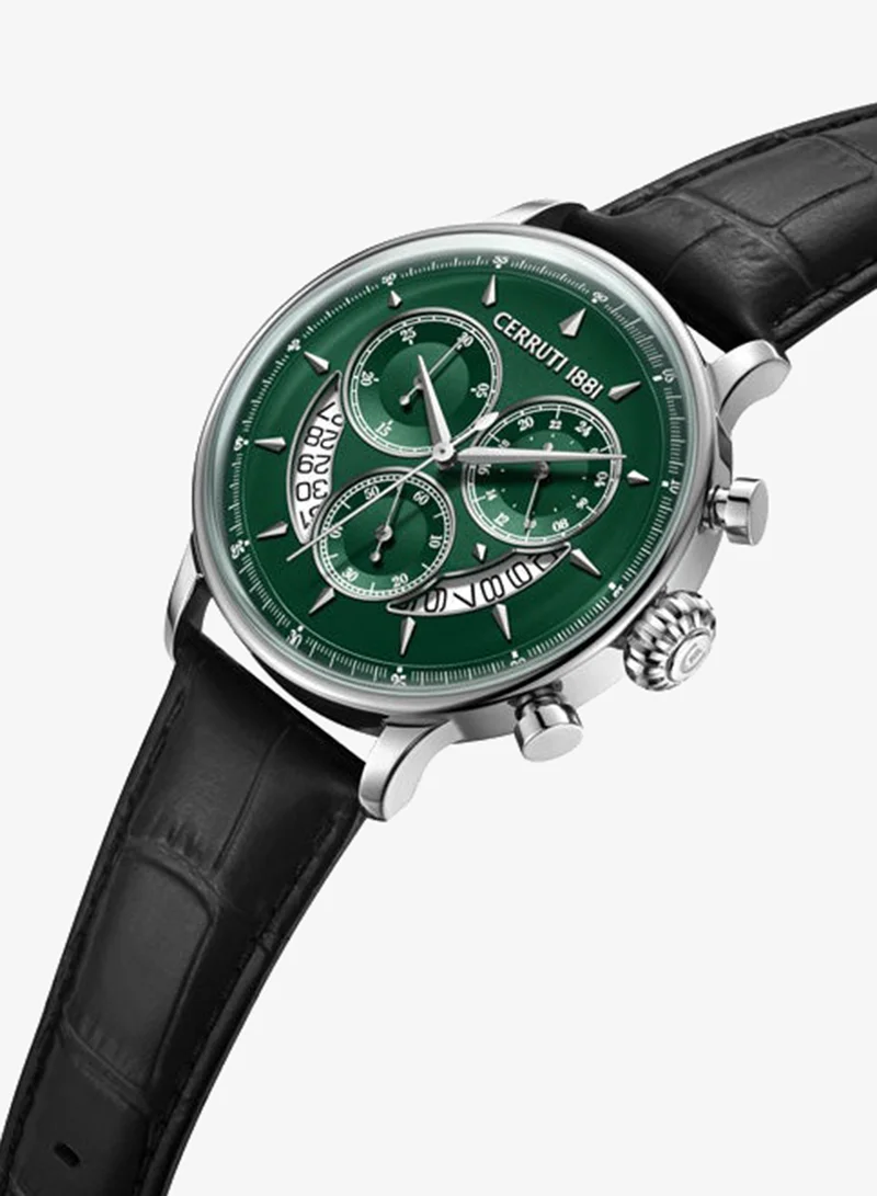 شيروتي 1881 Dervio Dark Green Dial, Leather Strap, Chronograph Watch for Men, 45mm