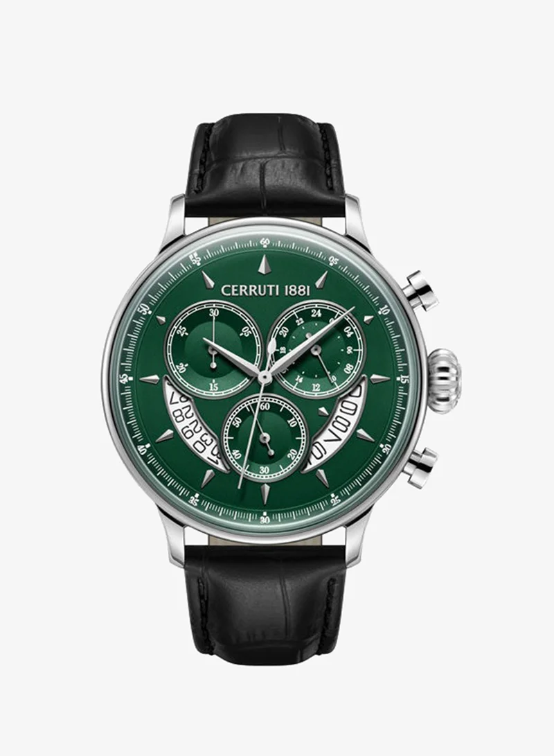شيروتي 1881 Dervio Dark Green Dial, Leather Strap, Chronograph Watch for Men, 45mm