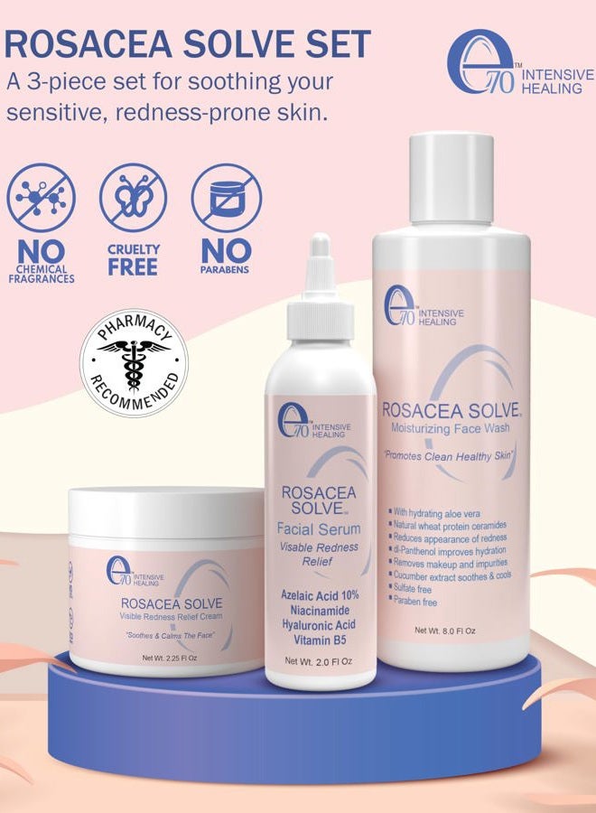 E70 Rosacea Solve Set - Includes Rosacea Cream, Serum and Moisturizing Face Wash - Combined Beneficial Ingredients such as Aloe Vera, Hyaluronic Acid, Niacinamide Coconut Oil, Cucumber, Wheat, Fruit - Image 2