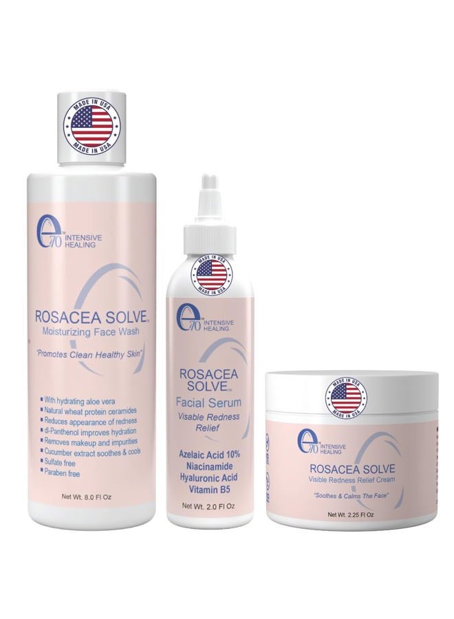 E70 Rosacea Solve Set - Includes Rosacea Cream, Serum and Moisturizing Face Wash - Combined Beneficial Ingredients such as Aloe Vera, Hyaluronic Acid, Niacinamide Coconut Oil, Cucumber, Wheat, Fruit - Image 1