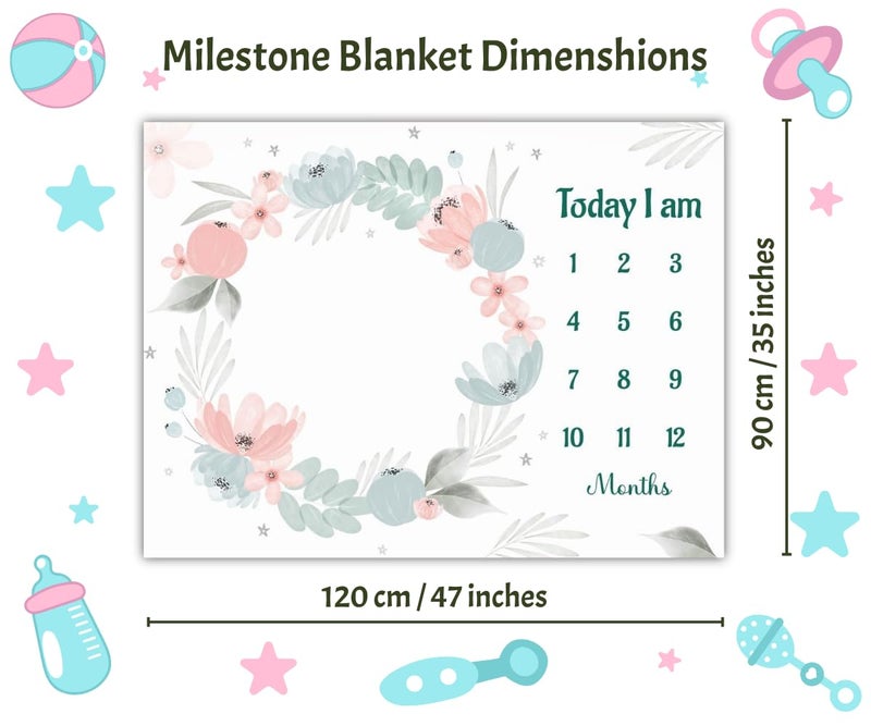 Hoolloomooloo Hoolloomooloo Baby Milestone Blanket | 1-12 Months | Soft All-Season Blanket | Includes Golden Ring & 15 Milestone Cards | Growth Tracker & Photoshoot Prop | Newborn Gift | 120x90 cm  - Image 3