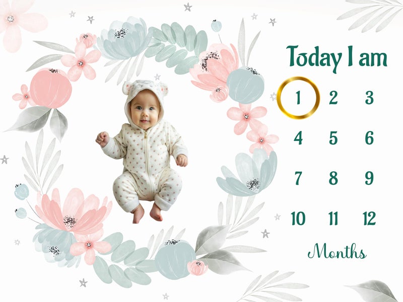 Hoolloomooloo Hoolloomooloo Baby Milestone Blanket | 1-12 Months | Soft All-Season Blanket | Includes Golden Ring & 15 Milestone Cards | Growth Tracker & Photoshoot Prop | Newborn Gift | 120x90 cm  - Image 2