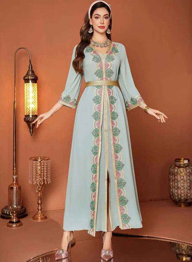 Take Two Women Light Blue Embellished Golden Trim Jalabiya