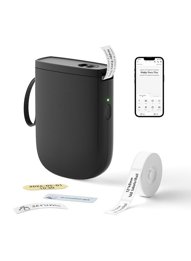 Mini Label Maker Machine, Portable Thermal Label Printer with 1 Rolls Thermal Paper Handheld Name Price Sticker Printer BT Wireless Connection for Home Office Kitchen Supermarket Store - Image 1