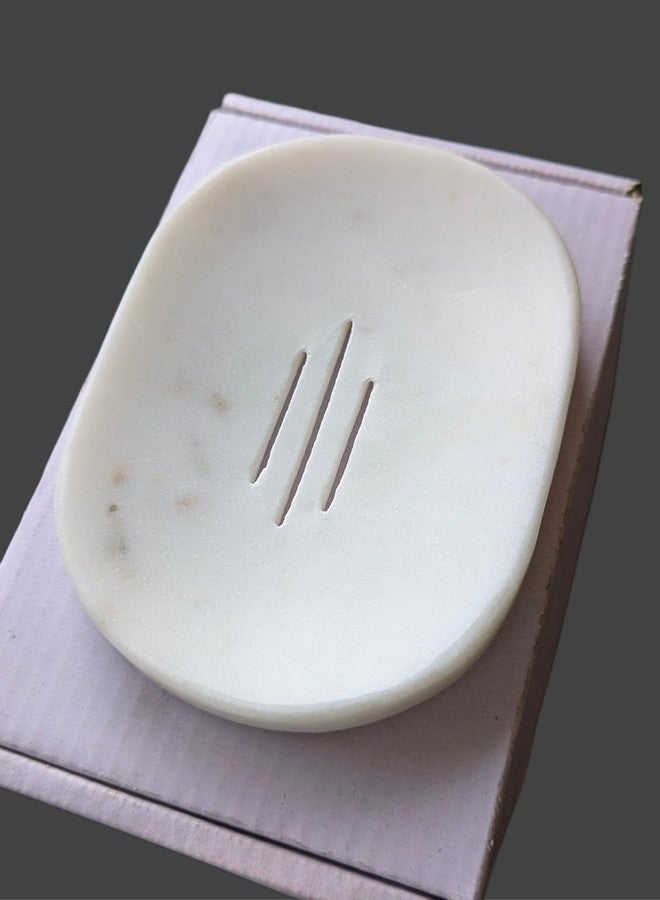 MBSC Handcrafted Natural Marble Soap Dish for Bathtub, Wash Basin | White Marble Stone Soap Holder for Bathroom & Kitchen in Oval Shape | Bath Accessories - Image 3