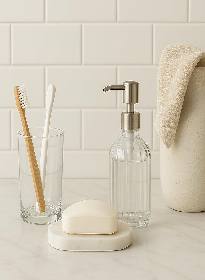 MBSC Handcrafted Natural Marble Soap Dish for Bathtub, Wash Basin | White Marble Stone Soap Holder for Bathroom & Kitchen in Oval Shape | Bath Accessories - Image 2