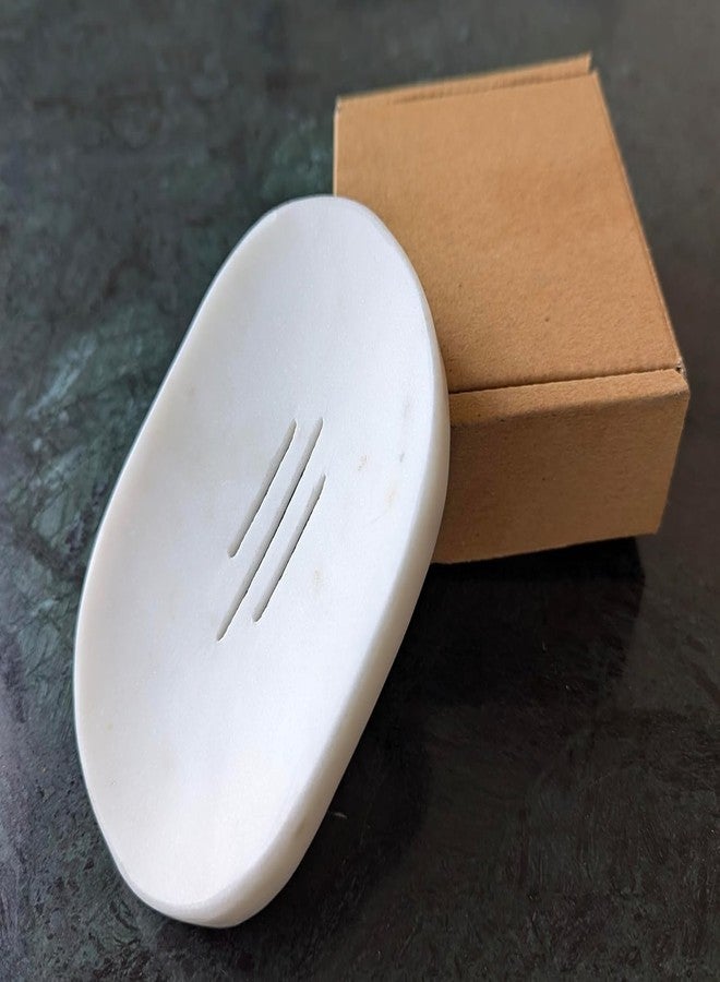MBSC Handcrafted Natural Marble Soap Dish for Bathtub, Wash Basin | White Marble Stone Soap Holder for Bathroom & Kitchen in Oval Shape | Bath Accessories - Image 4