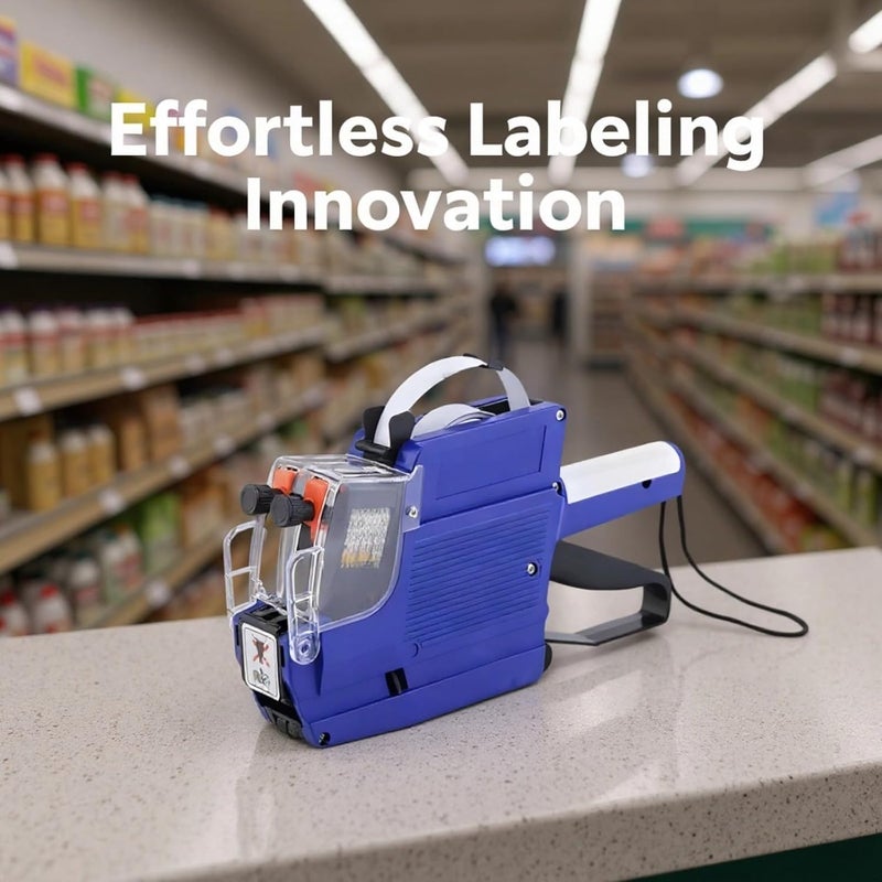 2 Line 20 Bit Mx-6600 Label Sticker Machine Kit, 5 Rolls, And Ink Roller, Smooth Easy Printing, Blue Label Maker For Retail - Image 3