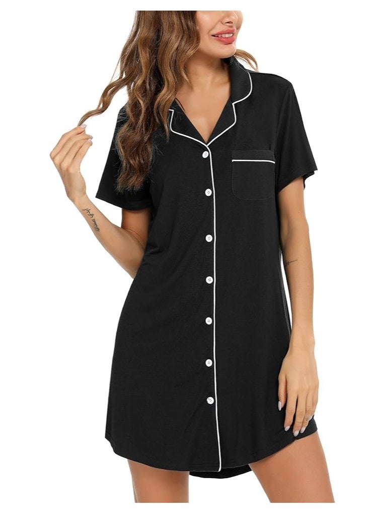 Generic - Nightgown for Women Sleep Shirt Short Long Sleeve Sleepwear Boyfriend Nightshirt Button Down Pajama Dress S-XXL - Image 1