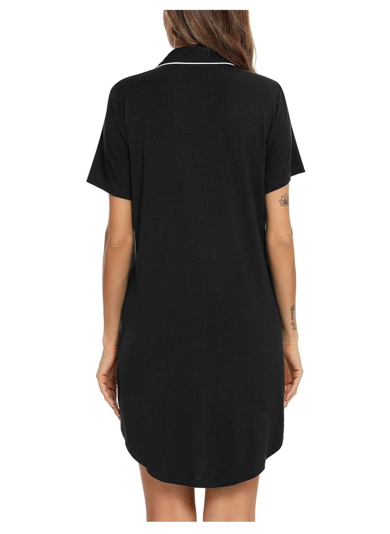 Generic - Nightgown for Women Sleep Shirt Short Long Sleeve Sleepwear Boyfriend Nightshirt Button Down Pajama Dress S-XXL - Image 1