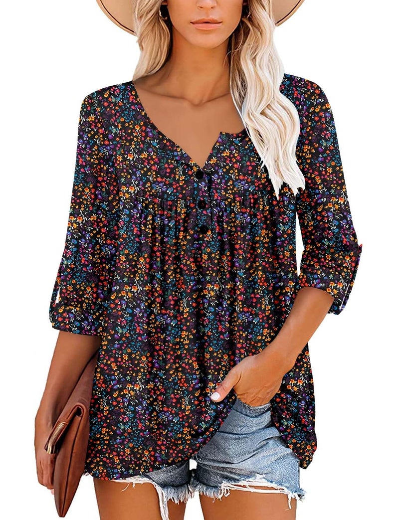 ROSELINLIN Womens Tunic Top Loose Fit Long Sleeve Boho Shirts BlackColor L - Image 2