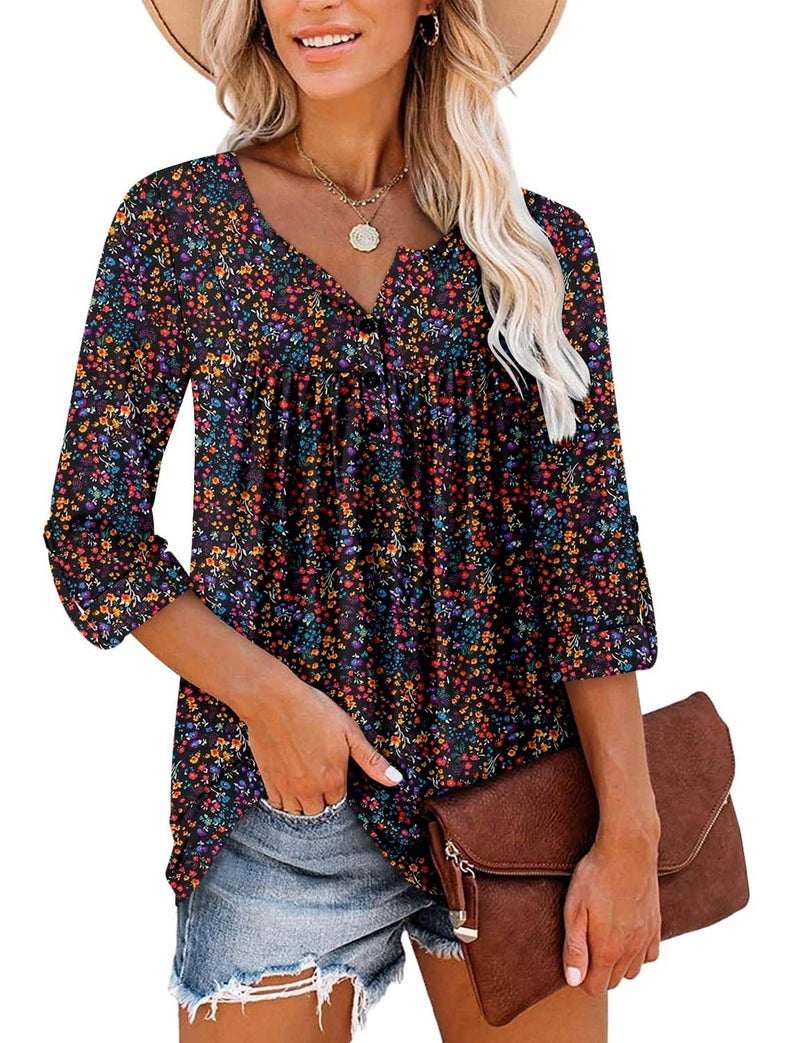 ROSELINLIN Womens Tunic Top Loose Fit Long Sleeve Boho Shirts BlackColor L - Image 3