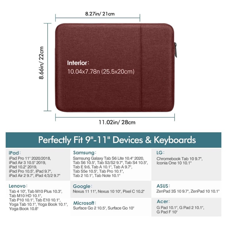 Moca حافظة جهاز لوحي مقاس 9/11 بوصة لجهاز iPad 10.2، 10.9، Air 3 iPad Pro 11 2021-2018، iPad Air 4 10.9 2020، Galaxy Tab Tab S8/S7/ A7 Lite/Tab A 10.1 (أحمر نبيذي) - Image 2