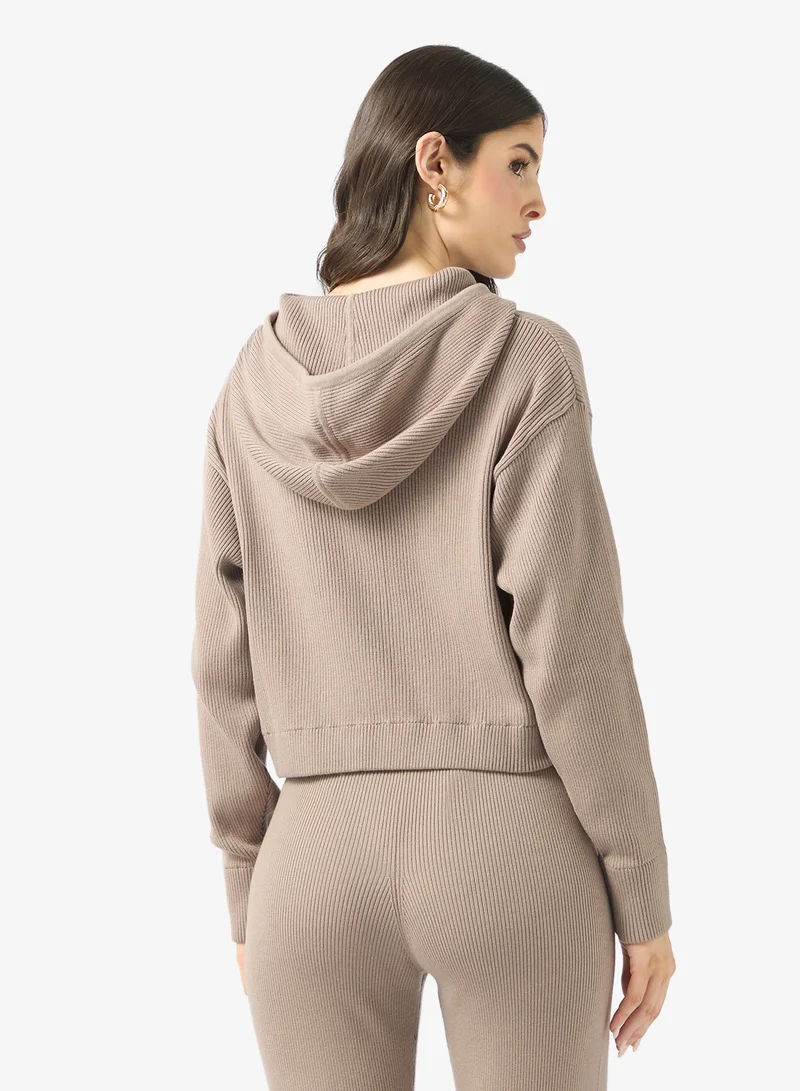 GUESS Flaminia Ribbed Zip Through Hoodie