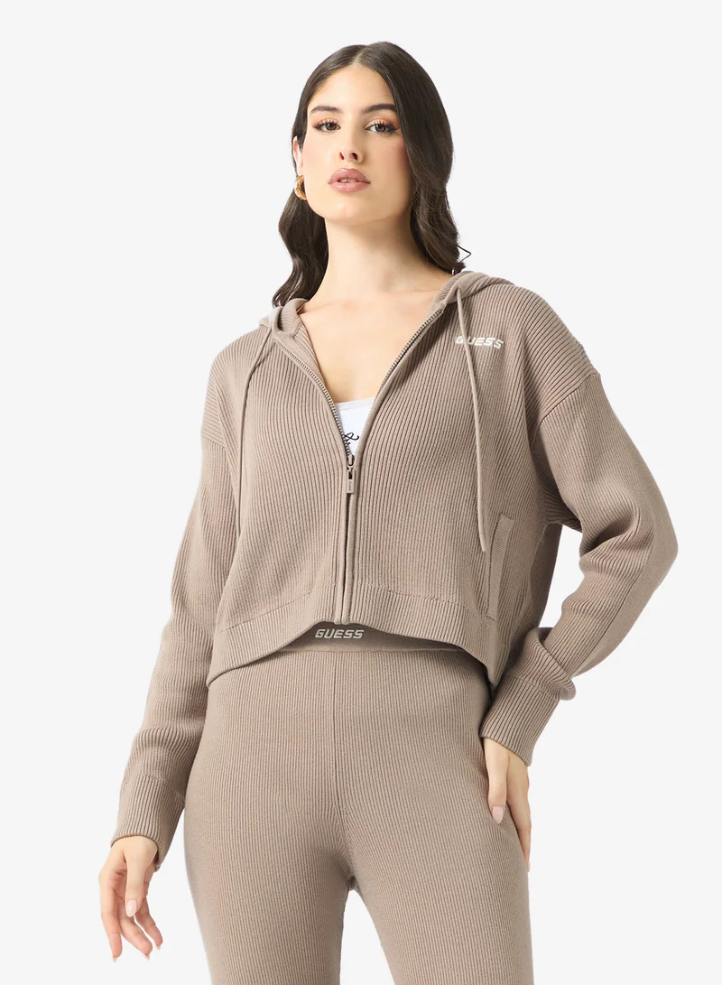 GUESS Flaminia Ribbed Zip Through Hoodie
