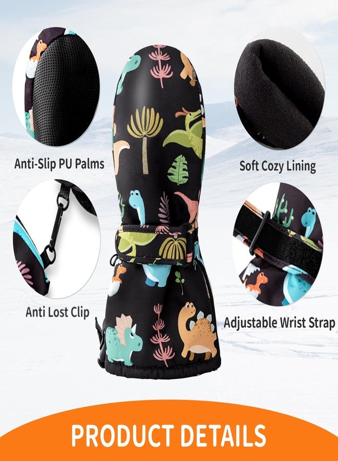 Caudblor Kids Mittens For Age 2-4,5-7,8-10, Dinosaur Toddler Waterproof Long Cuff Winter Mitten Gloves For Boy, Black Little Boys Fleece Snow Glove, Lightweight Childrens Mittens For Skiing,Skating - Image 4
