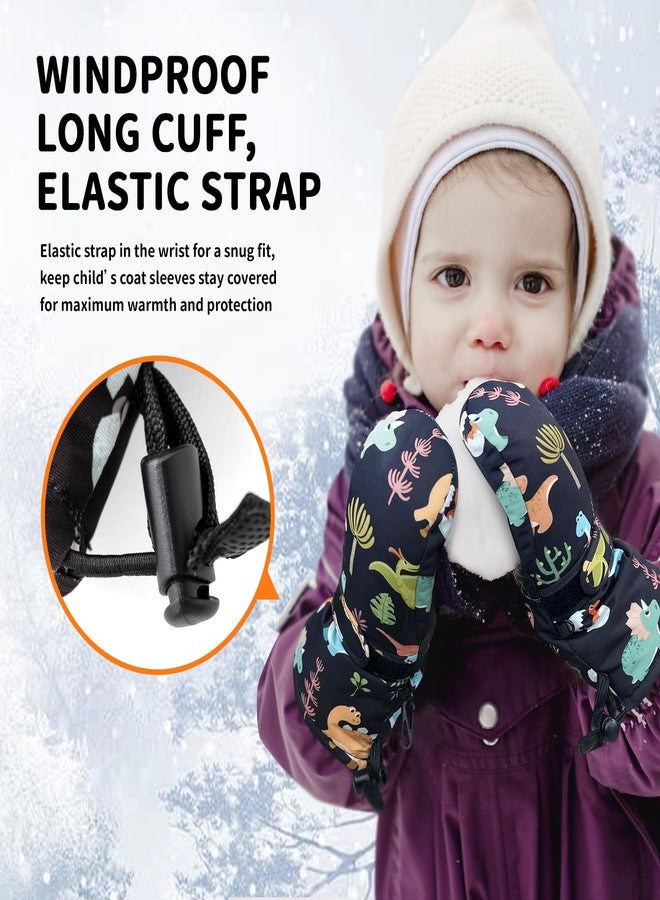 Caudblor Kids Mittens For Age 2-4,5-7,8-10, Dinosaur Toddler Waterproof Long Cuff Winter Mitten Gloves For Boy, Black Little Boys Fleece Snow Glove, Lightweight Childrens Mittens For Skiing,Skating - Image 5