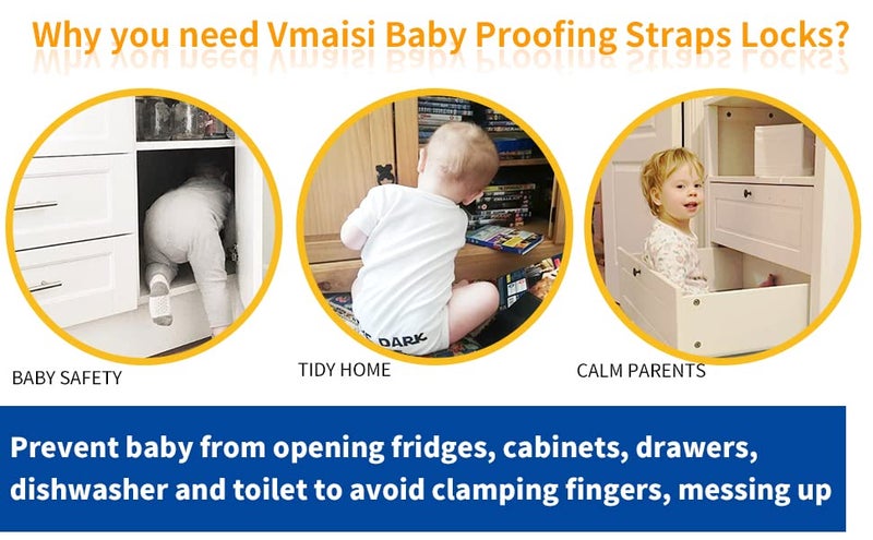 Vmaisi Baby Proofing Cabinet Locks - Childproofing Adjustable Multi Use Straps Latches for Drawers, Fridge, Dishwasher, Toilet Seat, Cupboard, Closet, Oven,Trash Can, Adhesive No Drilling (White) (4) - Image 5