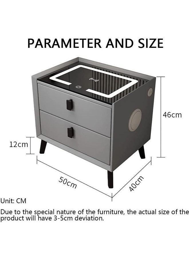 Smart Bedside Table, Morden Nightstand End Table, Sofa Side Table, with Wireless Charging USB Port and Adjustable LED Lights