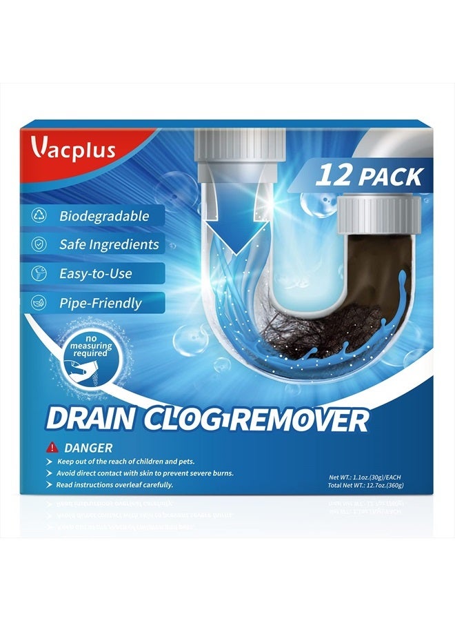 Vacplus Drain Clog Remover - 12 Pack Drain Cleaner Hair Clog Remover, Powerful Sink Drain Cleaner for Clogged Drain, Pipe-Friendly Sink Cleaner and Deodorizer - Image 1