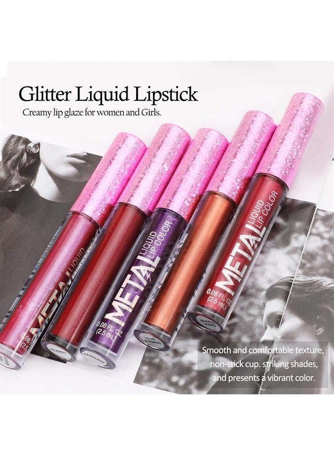 Boobeen Metallic Liquid Lipsticks Matte Lips Lipstick Pearl Glitter Lip Gloss High Pigment Long Lasting Nonstick Lip Glaze Makeup for Women and Girls - Image 5