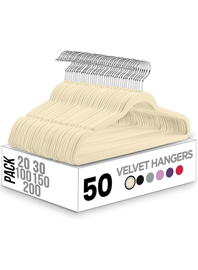 Velvet Clothes Hangers Heavy Duty Durable Suit Hanger Vibrant Color Hangers Lightweight Space Saving Coat Hangers for Closet, 50 Pack, Beige - Image 1