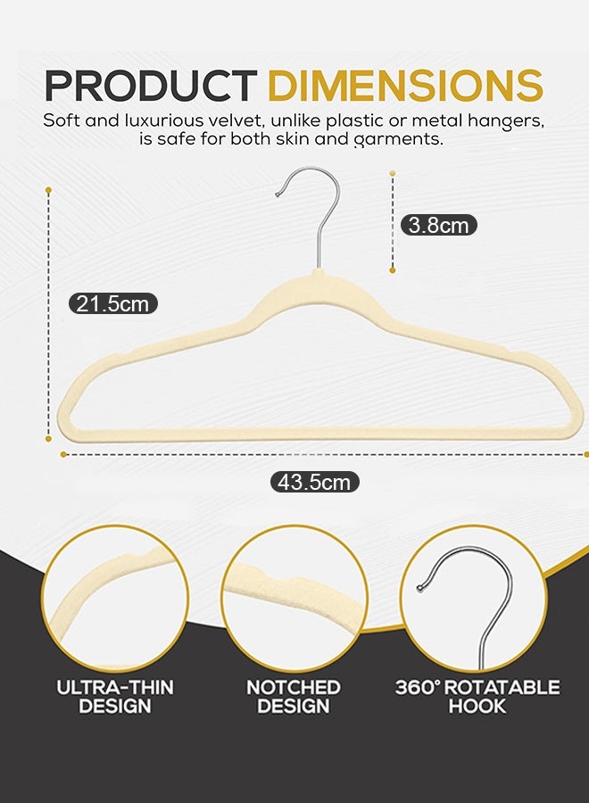 Velvet Clothes Hangers Heavy Duty Durable Suit Hanger Vibrant Color Hangers Lightweight Space Saving Coat Hangers for Closet, 50 Pack, Beige - Image 2