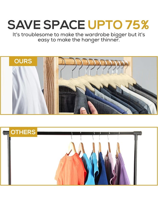 Velvet Clothes Hangers Heavy Duty Durable Suit Hanger Vibrant Color Hangers Lightweight Space Saving Coat Hangers for Closet, 50 Pack, Beige - Image 4