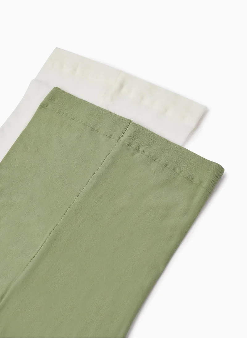 Zippy 2-Pack Microfiber Tights for Girls, Green/White