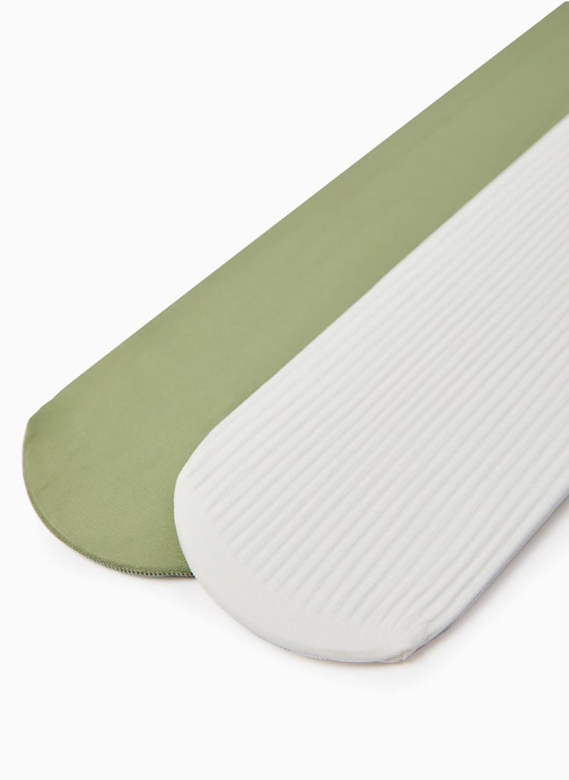 زيبي - 2-Pack Microfiber Tights for Girls, Green/White - Image 1